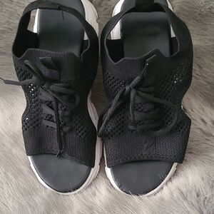 Black Knit Open-Toe Sneakers with White Soles size 11